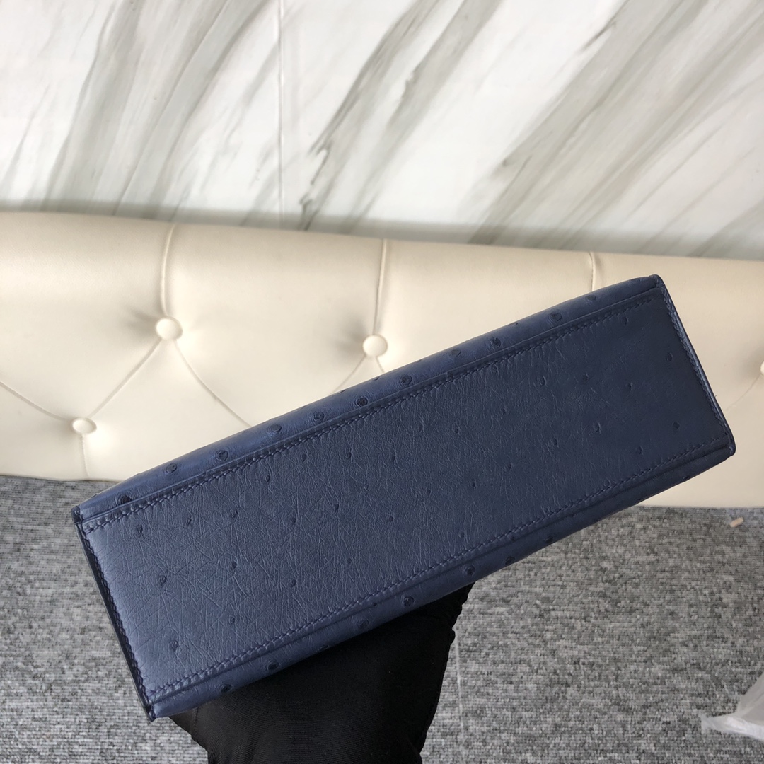 에르메스 미니 켈리백22 몰타블루 금장 타조가죽